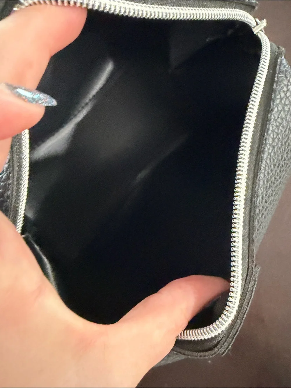 Classic Black Women's Pebbled faux leather cosmetic bag